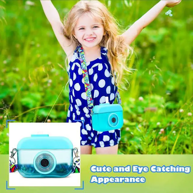 Alt view image 3 of 6 - 3 Pieces Cute Water Bottles with Straws Creative Kawaii Camera Shaped Ice Cream Bar Watermelon Adjustable Strap Plastic Water Bottle for Travel School Sport Kids (Fresh Style, Red, Pink, Blue)