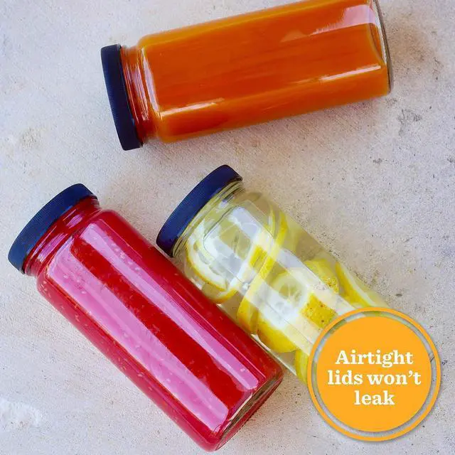 Alt view image 4 of 7 - All About Juicing Clear Glass Water Bottles Set - 6 Pack Wide Mouth with Lids for Juice, Smoothies, Beverage Storage - 16 oz, Durable, Reusable, Dishwasher Safe, Leak Proof (Black Caps)