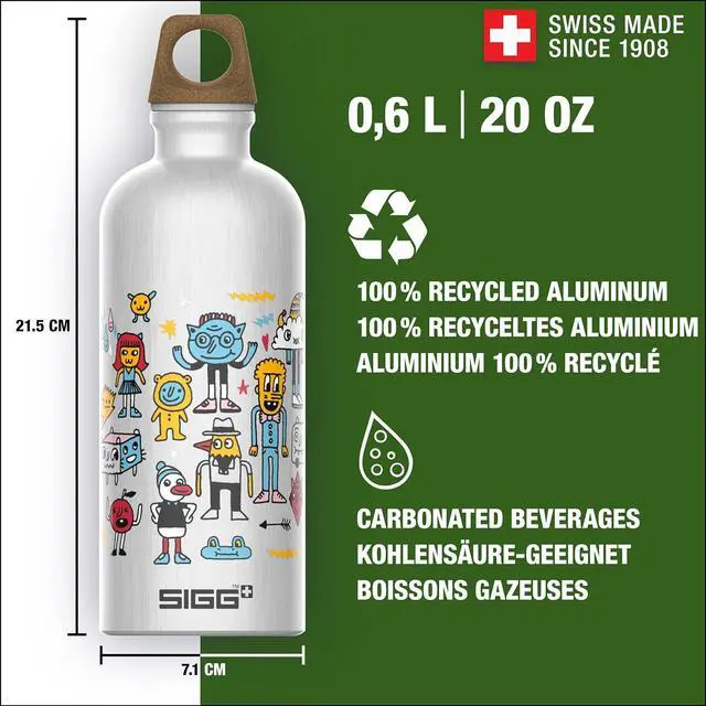 Alt view image 2 of 7 - SIGG - Metal Kids Water Bottle - Traveller - Made in Switzerland - Carbonated Drinks - Leak Proof - for School - 20 Oz