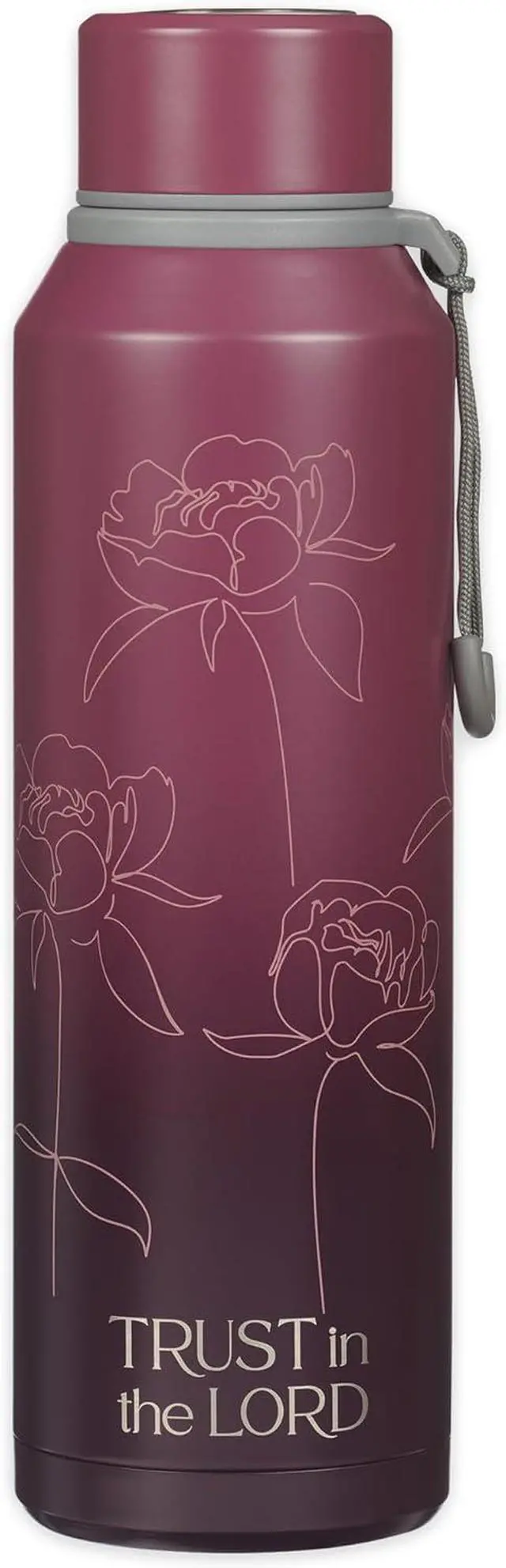 Main image of Christian Art Gifts Stainless Steel Double Wall Vacuum Sealed Insulated Water Bottle for Women: Trust in the Lord Bible Verse, Leak/Spill-proof, Scratch Resistant, Wide Mouth, Cute Plum Purple, 24 oz