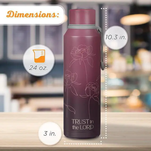 Alt view image 4 of 7 - Christian Art Gifts Stainless Steel Double Wall Vacuum Sealed Insulated Water Bottle for Women: Trust in the Lord Bible Verse, Leak/Spill-proof, Scratch Resistant, Wide Mouth, Cute Plum Purple, 24 oz