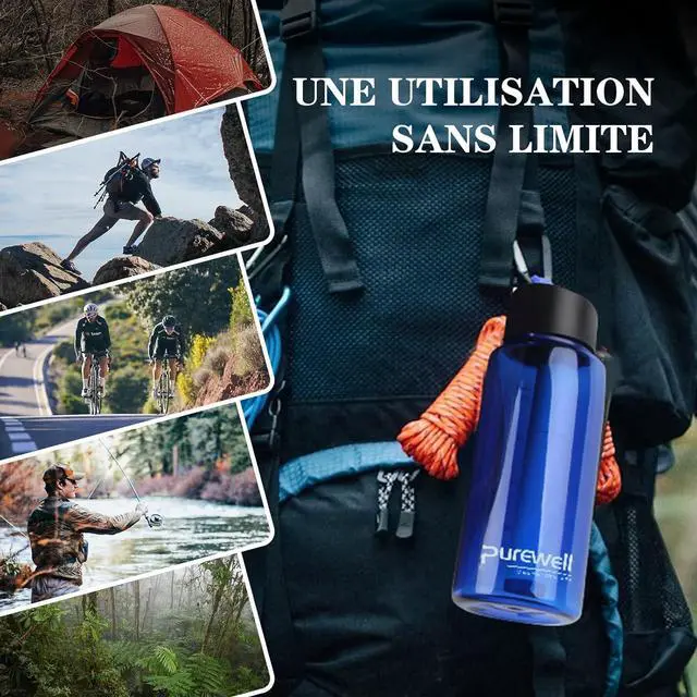 Alt view image 6 of 7 - Purewell Filtered Water Bottle BPA Free with 5-Stage Integrated Filter Straw for Camping, Hiking, Backpacking and Travel