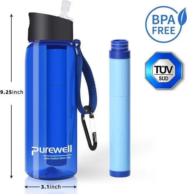 Alt view image 7 of 7 - Purewell Filtered Water Bottle BPA Free with 5-Stage Integrated Filter Straw for Camping, Hiking, Backpacking and Travel