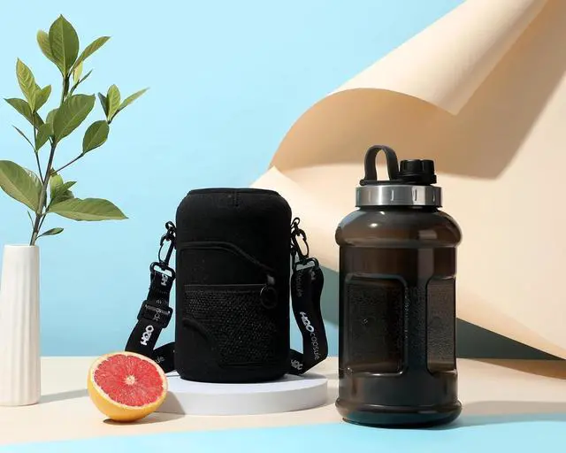 Alt view image 7 of 7 - H2O Capsule 2.2L Half Gallon Wide Mouth Water Bottle with Storage Sleeve and Removable Straw - Hydration Tracker Jug with Measurements Marked  Shatterproof BPA-Free, (Jet Black)