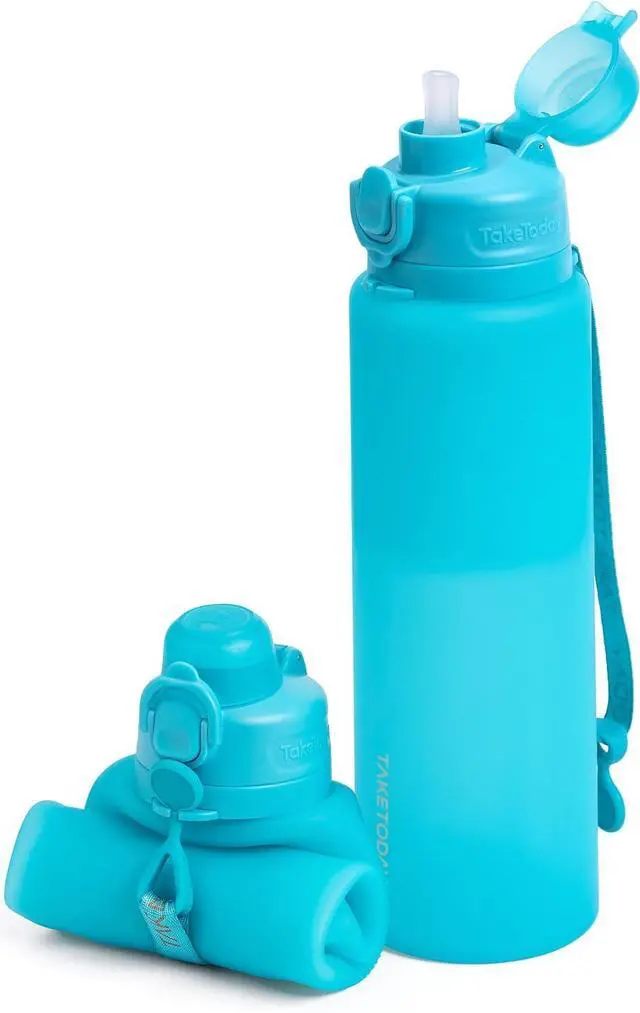 Main image of Collapsible Water Bottles 32oz, Foldable Travel Water Bottle with Straw, BPA Free, Silicone Water Bottle Leakproof for Hiking, International Travel, Outdoors (Blue)
