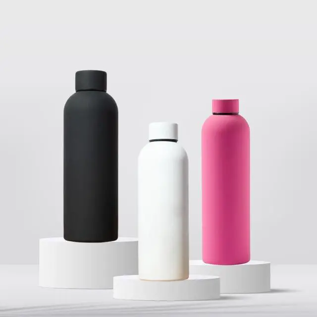 Alt view image 2 of 7 - Matte Finish Stainless Steel Water Bottle | Vacuum Insulated Travel Bottle | Hot & Cold Water Bottle | Smooth Rubber Finish Water Bottle (Pink)