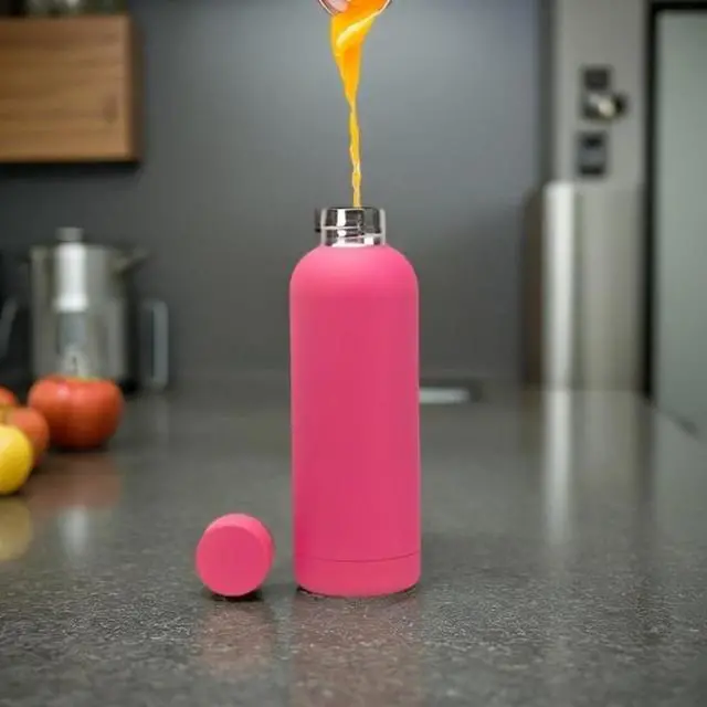 Alt view image 5 of 7 - Matte Finish Stainless Steel Water Bottle | Vacuum Insulated Travel Bottle | Hot & Cold Water Bottle | Smooth Rubber Finish Water Bottle (Pink)