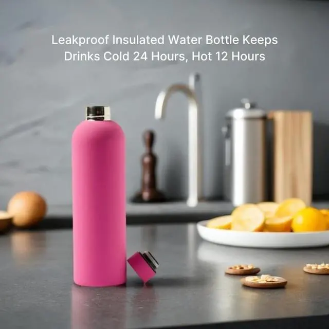 Alt view image 6 of 7 - Matte Finish Stainless Steel Water Bottle | Vacuum Insulated Travel Bottle | Hot & Cold Water Bottle | Smooth Rubber Finish Water Bottle (Pink)