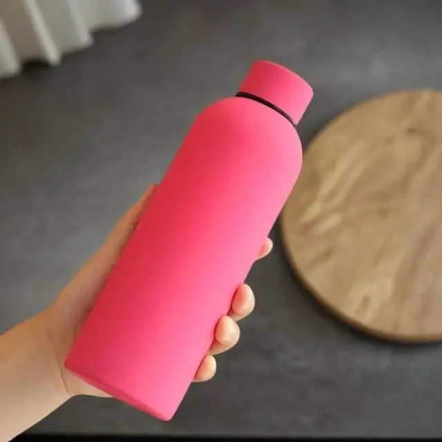 Alt view image 7 of 7 - Matte Finish Stainless Steel Water Bottle | Vacuum Insulated Travel Bottle | Hot & Cold Water Bottle | Smooth Rubber Finish Water Bottle (Pink)