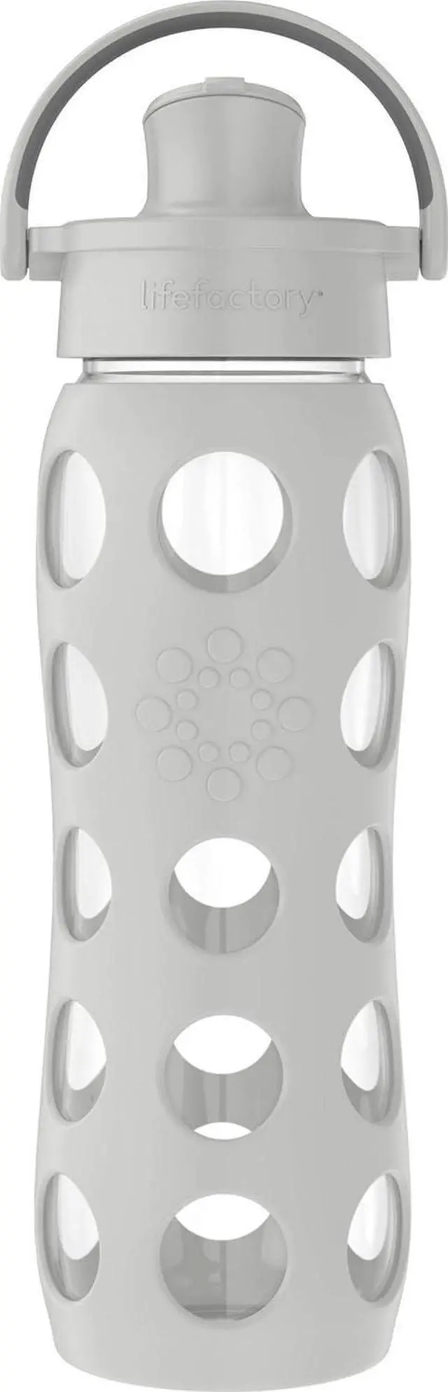 Main image of Lifefactory Active Flip Cap and Protective Silicone Sleeve, Stone Gray 22-Ounce Glass Water Bottle, 22oz