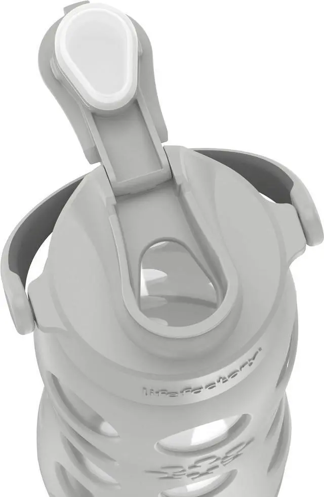 Alt view image 4 of 6 - Lifefactory Active Flip Cap and Protective Silicone Sleeve, Stone Gray 22-Ounce Glass Water Bottle, 22oz