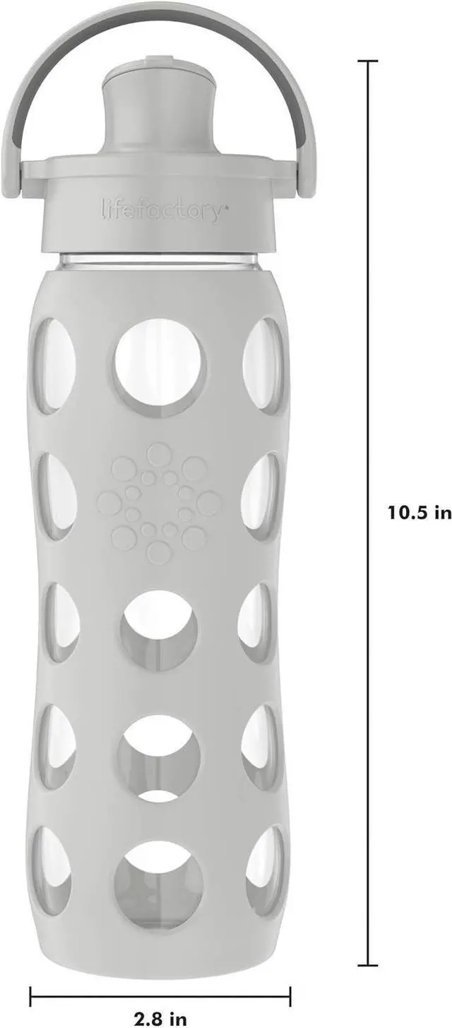 Alt view image 5 of 6 - Lifefactory Active Flip Cap and Protective Silicone Sleeve, Stone Gray 22-Ounce Glass Water Bottle, 22oz