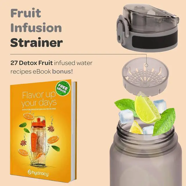 Alt view image 7 of 7 - Hydracy Water Bottle with Time Marker -Large BPA Free Water Bottle & No Sweat Sleeve -Leak Proof Gym Bottle with Fruit Infuser Strainer & Times to Drink -Ideal for Fitness Sports & Outdoors