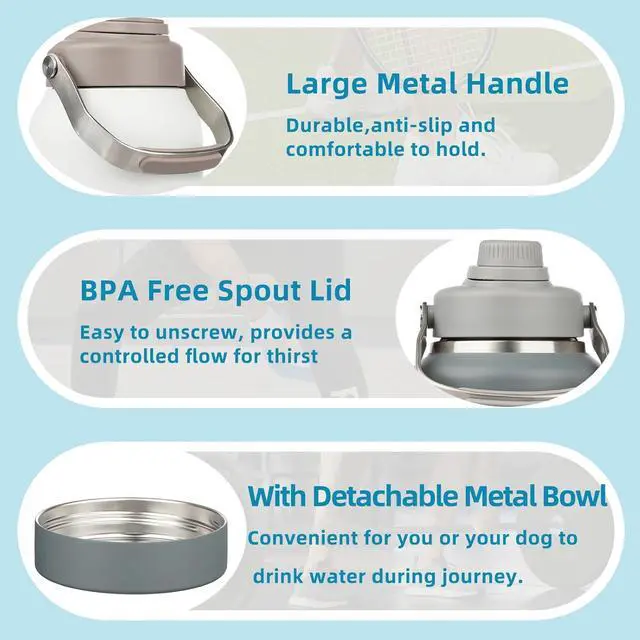 Alt view image 2 of 6 - BJPKPK 64oz Insulated Water Bottles, Dishwasher Safe Half gallon Water Bottle with Metal Handle, BPA Free Spout Lid & Detachable Bowl, Large Stainless Steel Jugs, Chartreuse