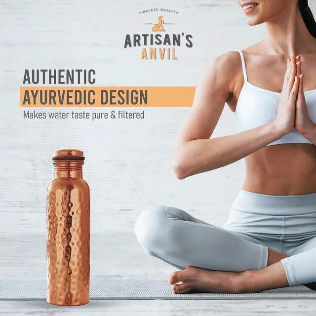 Alt view image 5 of 6 - Artisan's Anvil Copper Water Bottle - 32oz - Versatile and Travel-Friendly Pure Copper Water Bottle  Ayurvedic Copper Drinking Bottle for Women and Men  Wide Mouth Design  Carrying Canvas Bag
