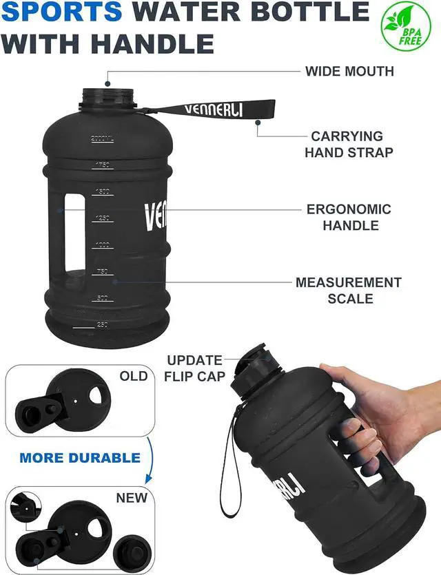 Alt view image 4 of 7 - VENNERLI Half Gallon Water Bottle 2.2L Large Sports Water Bottle with Handle 74oz BPA-free Reusable Plastic Water Jugs Leakproof Hydro Bottle for Gym Yoga Travel Camping Cycling Outdoor Sports