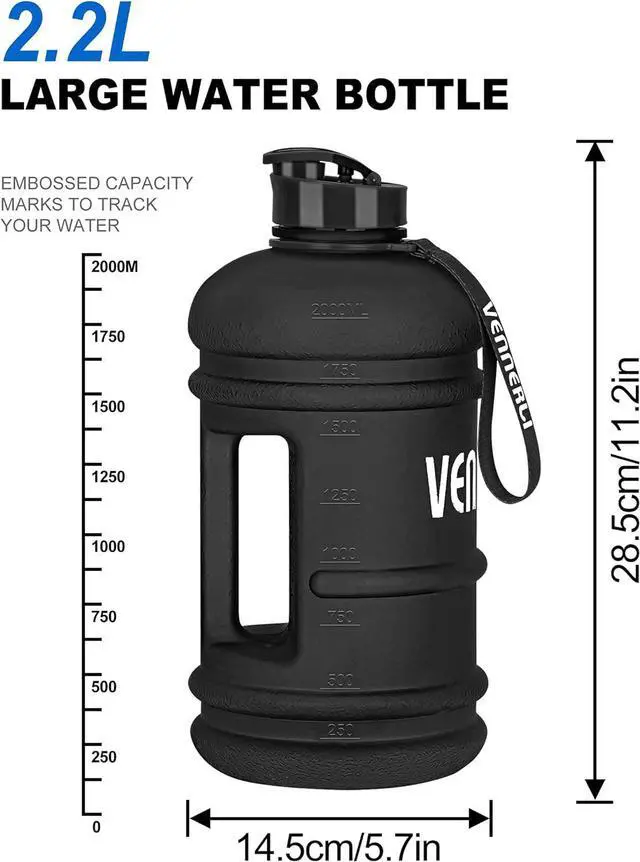 Alt view image 3 of 7 - VENNERLI Half Gallon Water Bottle 2.2L Large Sports Water Bottle with Handle 74oz BPA-free Reusable Plastic Water Jugs Leakproof Hydro Bottle for Gym Yoga Travel Camping Cycling Outdoor Sports