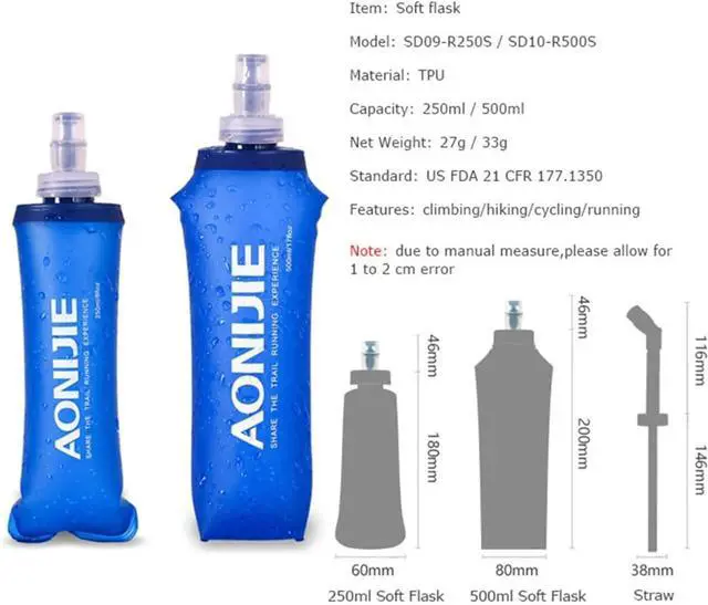 Alt view image 2 of 7 - AONIJIE 250ML/350ML/500ML/600ML Portable TPU Soft Water Bottle Folding Soft Flasks For Outdoor Marathon Running Hydration Camping Hiking