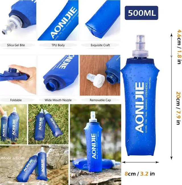 Alt view image 7 of 7 - AONIJIE 250ML/350ML/500ML/600ML Portable TPU Soft Water Bottle Folding Soft Flasks For Outdoor Marathon Running Hydration Camping Hiking
