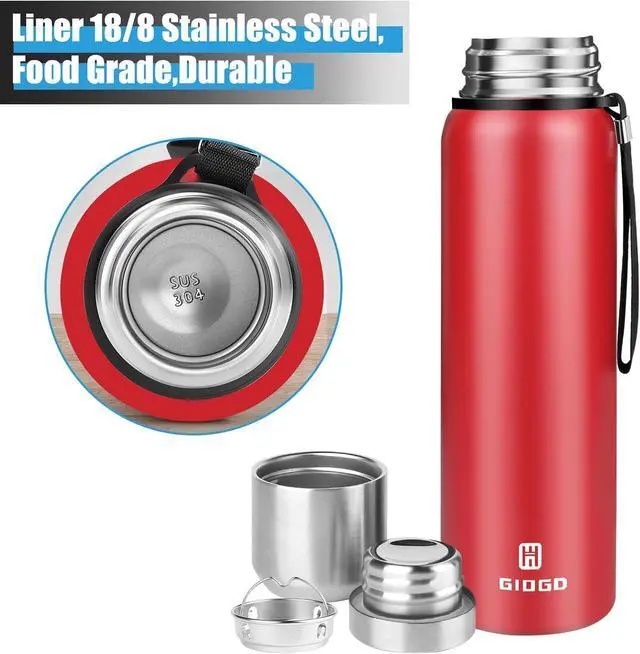 Alt view image 3 of 7 - Insulated vacuum Thermo Bottle 1000ml/33.8oz with cup Stainless steel coffee bottles for hot and cold drink water flask.(Red,1000ml)