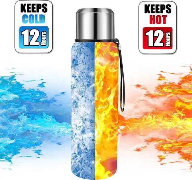 Alt view image 4 of 7 - Insulated vacuum Thermo Bottle 1000ml/33.8oz with cup Stainless steel coffee bottles for hot and cold drink water flask.(Red,1000ml)