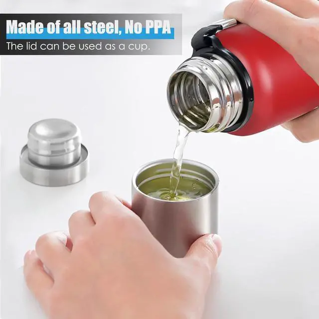 Alt view image 5 of 7 - Insulated vacuum Thermo Bottle 1000ml/33.8oz with cup Stainless steel coffee bottles for hot and cold drink water flask.(Red,1000ml)