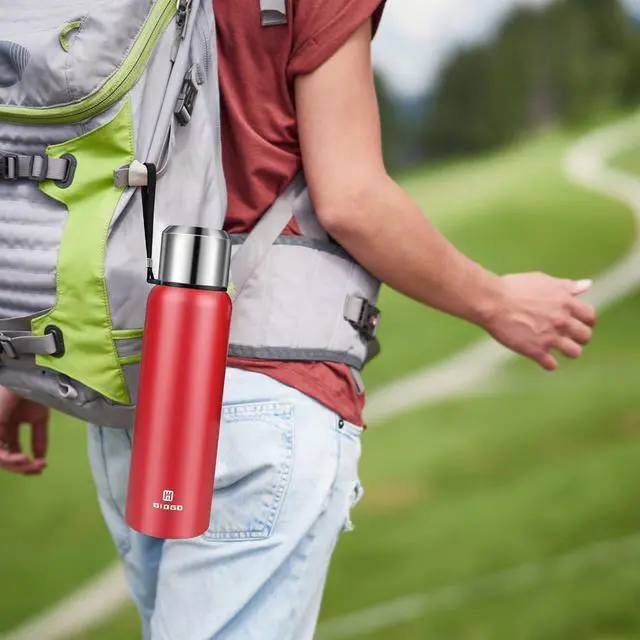 Alt view image 6 of 7 - Insulated vacuum Thermo Bottle 1000ml/33.8oz with cup Stainless steel coffee bottles for hot and cold drink water flask.(Red,1000ml)