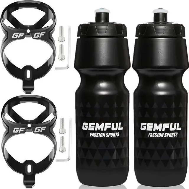 Main image of GEMFUL Bike Water Bottles with Bicycle Holder 750ml Mtb Cycling Squeeze 24 oz Sport Bottle 2 Pack