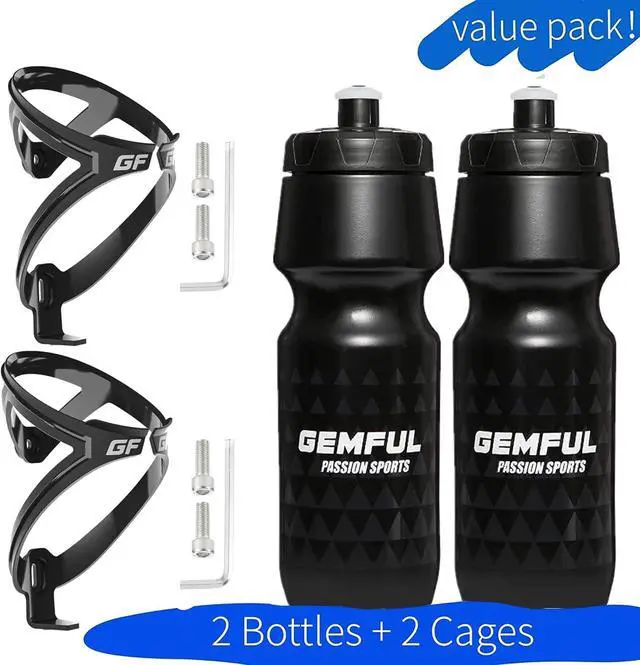 Alt view image 2 of 7 - GEMFUL Bike Water Bottles with Bicycle Holder 750ml Mtb Cycling Squeeze 24 oz Sport Bottle 2 Pack