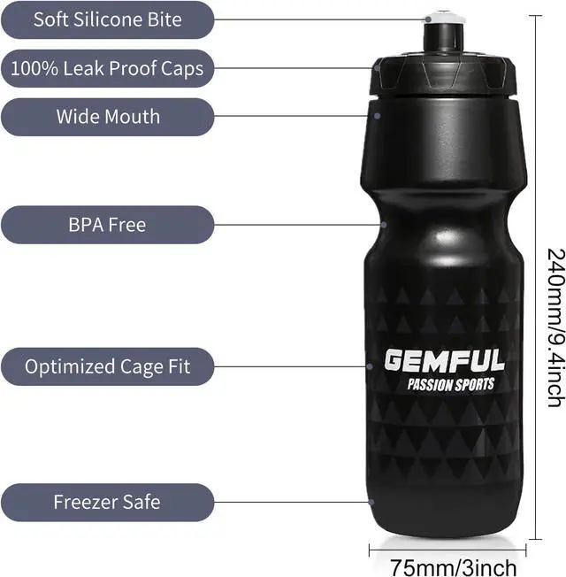 Alt view image 4 of 7 - GEMFUL Bike Water Bottles with Bicycle Holder 750ml Mtb Cycling Squeeze 24 oz Sport Bottle 2 Pack