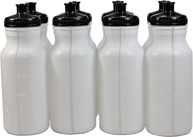 Main image of Pinnacle Mercantile Sports Squeeze Plastic Water Bottles Push/pull Cap 20 Ounce Bpa-free Set 8 (Black Cap)