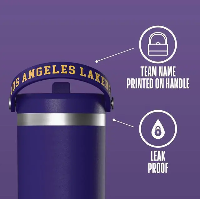 Alt view image 3 of 7 - Hydrapeak x NBA Officially Licensed Los Angeles Lakers 32 oz Nomad Tumbler with Handle and Straw Lid, Leakproof Stainless Steel Water Bottle