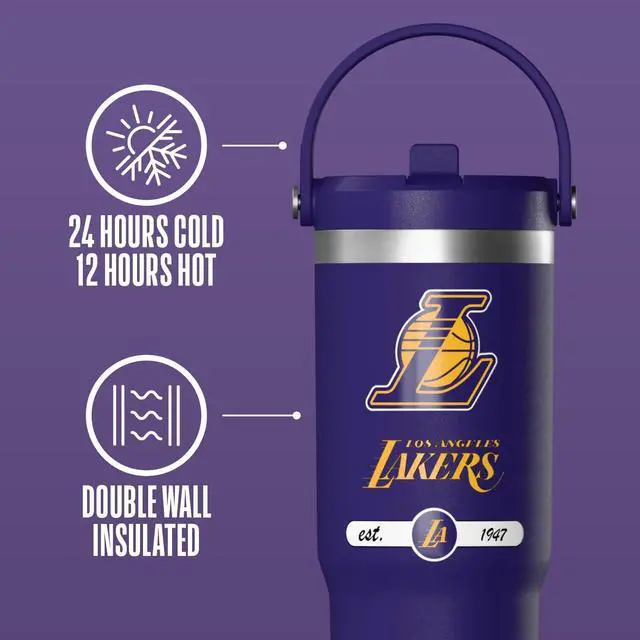 Alt view image 5 of 7 - Hydrapeak x NBA Officially Licensed Los Angeles Lakers 32 oz Nomad Tumbler with Handle and Straw Lid, Leakproof Stainless Steel Water Bottle