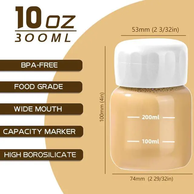 Alt view image 2 of 7 - Danmu Glass Juice Bottles with Lids 10oz,Juicing Bottles Reusable Glass 100% Leakproof,Glass Bottles for Juicing,Water,Kombucha,Milk,Fruit Drinks,Milkshake,Borosilicate Glass,6 Pack,Dishwasher Safe