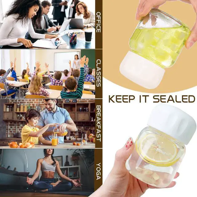 Alt view image 4 of 7 - Danmu Glass Juice Bottles with Lids 10oz,Juicing Bottles Reusable Glass 100% Leakproof,Glass Bottles for Juicing,Water,Kombucha,Milk,Fruit Drinks,Milkshake,Borosilicate Glass,6 Pack,Dishwasher Safe