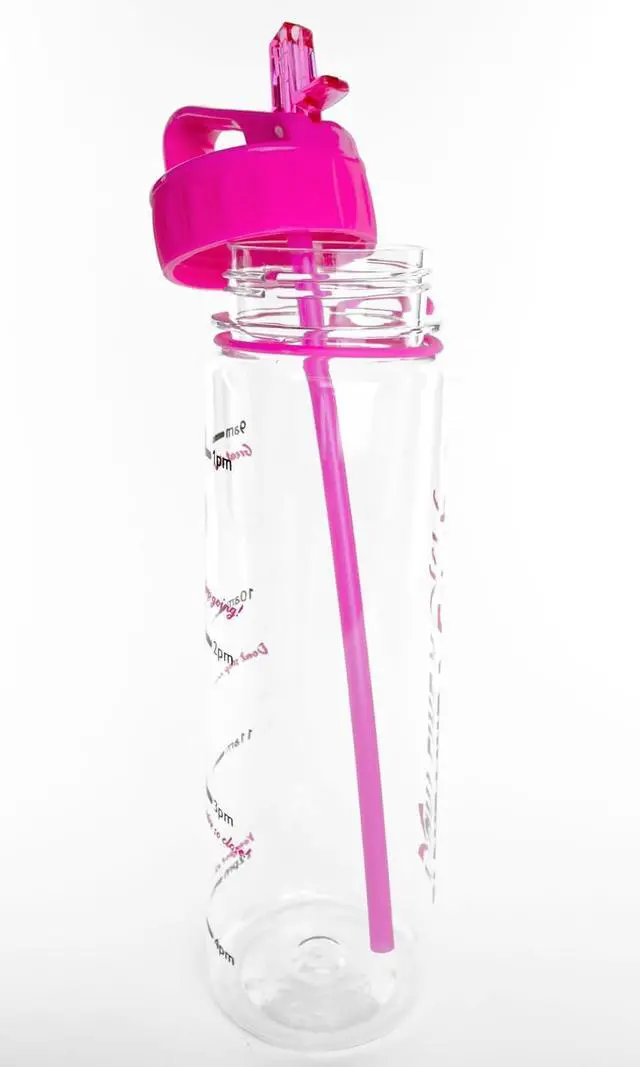 Alt view image 3 of 4 - Fight Like a Girl Brave SlimKim 30 oz Motivational Water Bottle with Time Marker & Straw for Breast Cancer Awareness - Reusable Clear Water Bottle for Workout, Gym, Travel - Hot Pink