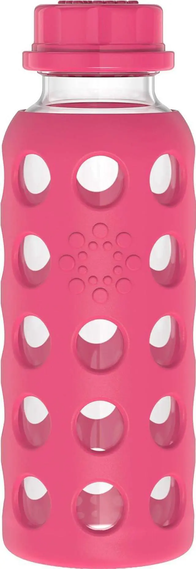Main image of Lifefactory 9-Ounce BPA-Free Glass Water Bottle with Flat Cap and Silicone Sleeve, Raspberry