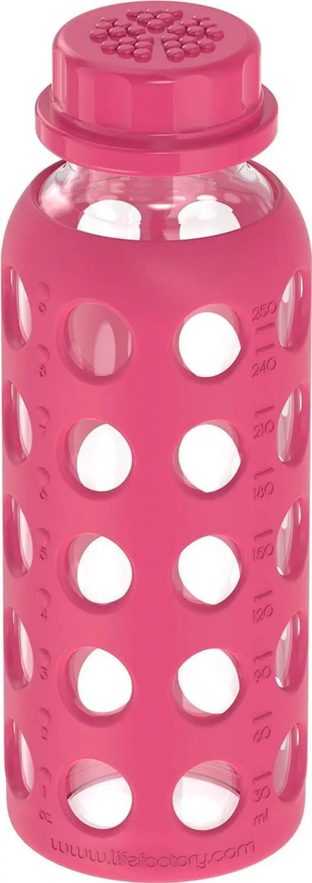 Alt view image 3 of 5 - Lifefactory 9-Ounce BPA-Free Glass Water Bottle with Flat Cap and Silicone Sleeve, Raspberry