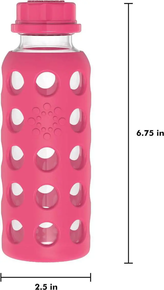 Alt view image 4 of 5 - Lifefactory 9-Ounce BPA-Free Glass Water Bottle with Flat Cap and Silicone Sleeve, Raspberry