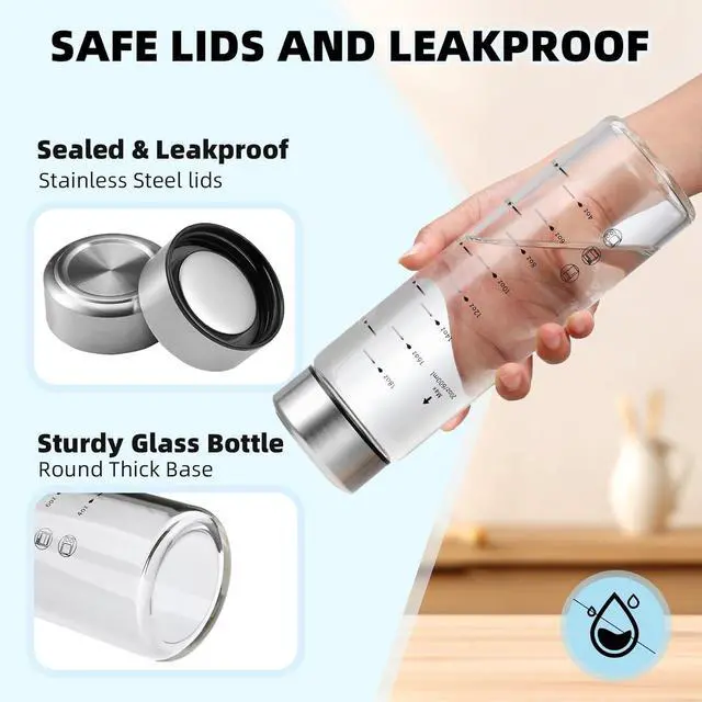 Alt view image 4 of 7 - Glass Juice Bottles 4 Pack 20 oz - Wide Mouth Glass Water Bottles with Lids - Borosilicate,Stainless Steel Lids for Juicing, Smoothies, Infused Water, Beverage Storage, Leakproof, Reusable,BPA Free