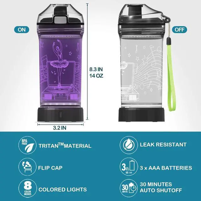 Alt view image 5 of 7 - YuanDian Light Up Kids Water Bottle with 3D LED Light- 14 OZ Tritan BPA Free - 7 Color Light Cool Drinking Cups Gift for School Kids Girl Child (Ballet)