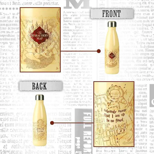 Alt view image 6 of 6 - Paladone Harry Potter Marauders Map Water Bottle - Officially Licensed Leakproof Metal Bottle for Hot and Cold Beverages, 500ml (17 oz), Gift for Potter Fans