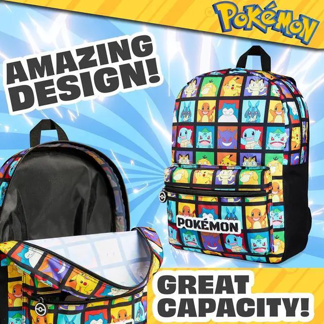 Alt view image 3 of 6 - Pokemon Kids Backpack with Water Bottle Pocket for School, Sports, Travel - Anime Gifts (Multicolour)