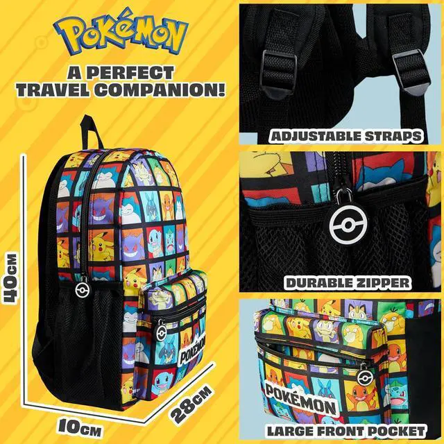 Alt view image 6 of 6 - Pokemon Kids Backpack with Water Bottle Pocket for School, Sports, Travel - Anime Gifts (Multicolour)