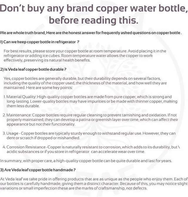 Alt view image 5 of 7 - Copper Water Bottle, 950 ML (32.5 Oz) Antique Design, Handcrafted Ayurvedic Copper Water Bottle, Certified Pure Copper Water Bottle Vessel (Vintage Marble)