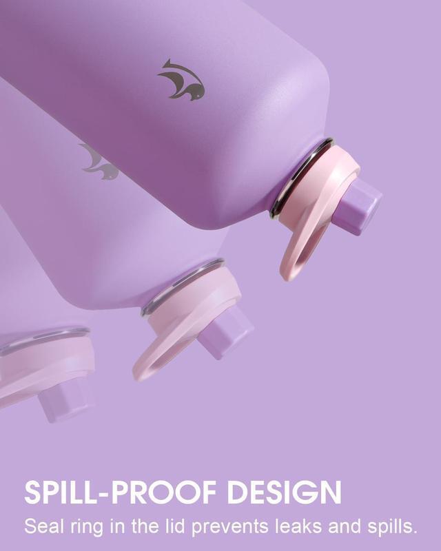 Alt view image 6 of 7 - Coolflask Gallon Water Bottle Insulated with PU Leather Sleeve, 128 oz Water Bottle Color Contrast with Straw Lids, Stainless Steel Metal Large Water Jug, Keep Cold 48h Hot 24h,Lilac Purple