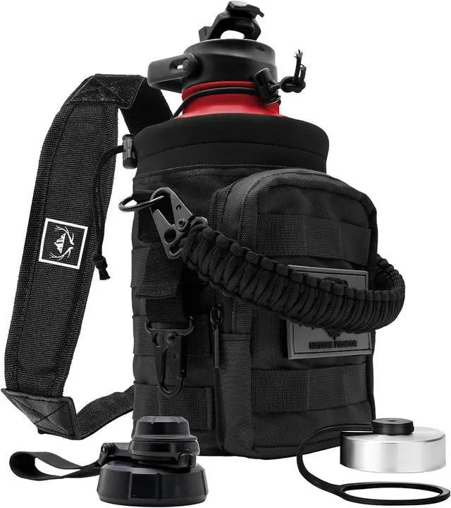 Main image of NATURE PIONEOR Tactical Water Bottle with Carrying Molle Sleeve, Stainless Steel 18/8 Food Grade Half Gallon Jug