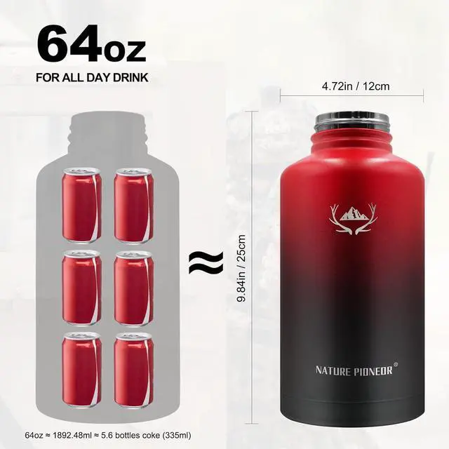 Alt view image 4 of 7 - NATURE PIONEOR Tactical Water Bottle with Carrying Molle Sleeve, Stainless Steel 18/8 Food Grade Half Gallon Jug