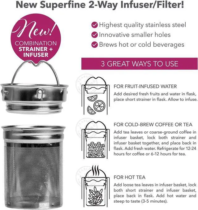 Alt view image 5 of 7 - Teabloom All-Beverage Tumbler  15 oz / 450 ml  Tempered Glass Travel Bottle  Hot and Cold Tea Infuser  Cold-Brew Coffee  Fruit-Infused Water  Tea Tumbler  The Pathfinder