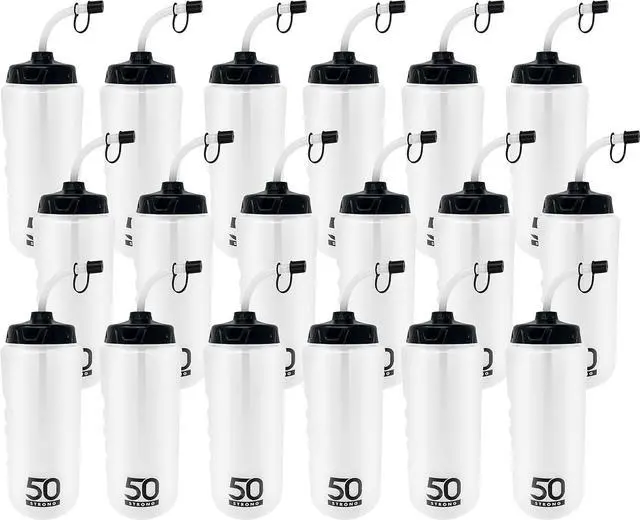 Main image of 50 Strong 1 Liter Water Bottle with Straw  18-Pack Easy-Squeeze Sports Bottles with Long Straw & Built-In Finger Grip  BPA-Free & Made in USA  Ideal for Hockey & Team Sports